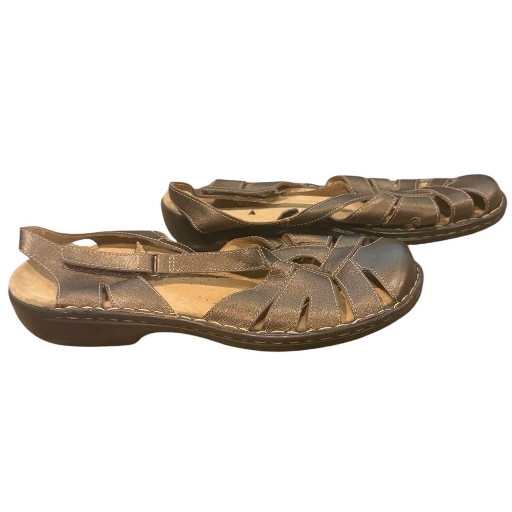 Clarks Metallic Bronze Leather Fisherman Sandals Womens 11M 80383 Slingback Flat